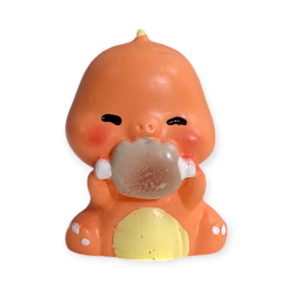 Chibi Fire Dinosaur Dragon Mini Action Figure Toy: Charmander Eating, 1 in.